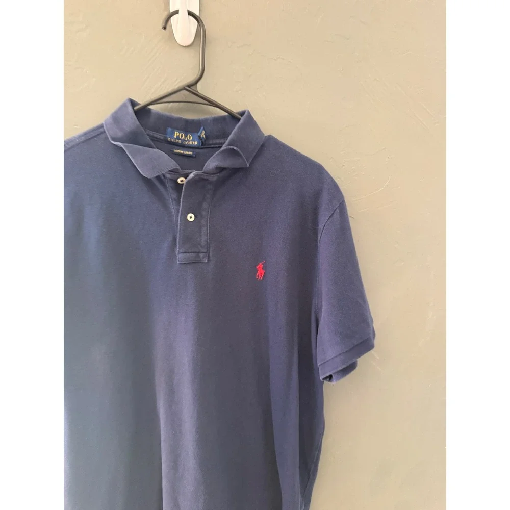 Polo Ralph Lauren Mens Custom Slim Fit Navy Blue Short‎ Sleeve Polo Shirt XL TG